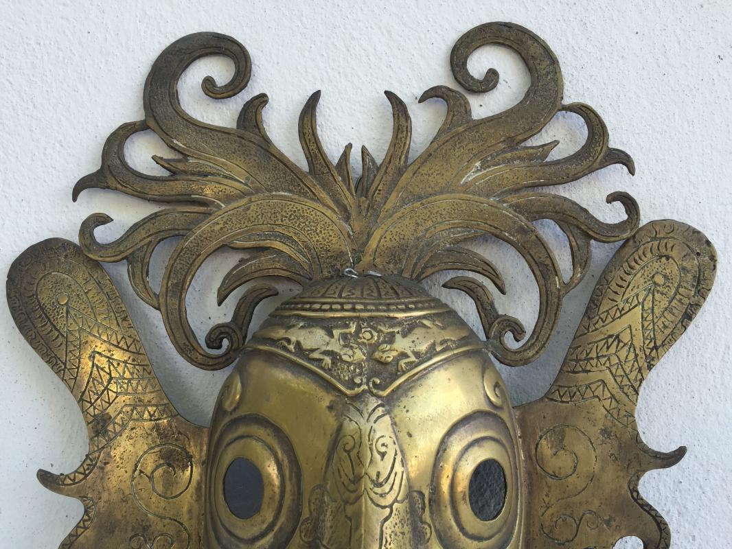 BATAK KARO MASK 420x350mm Brass Bronze Cast Facial Sculpture Statue Shiny Gold
