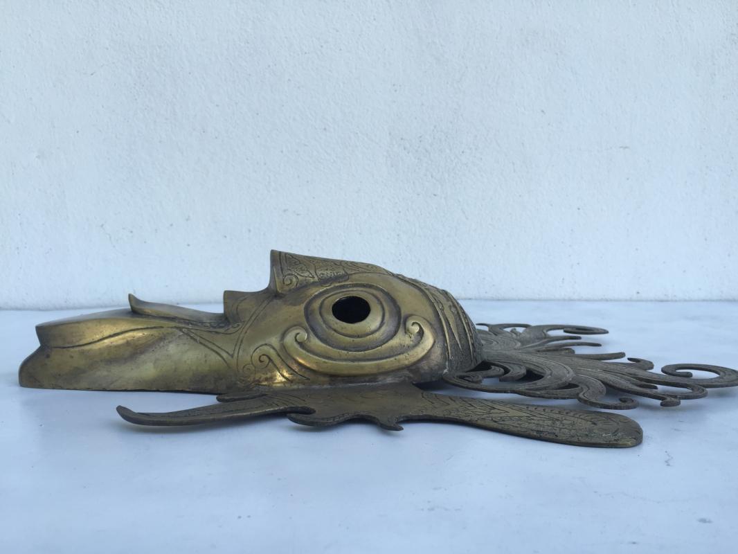BATAK KARO MASK 420x350mm Brass Bronze Cast Facial Sculpture Statue Shiny Gold