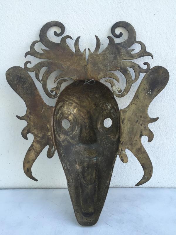 BATAK KARO MASK 420x350mm Brass Bronze Cast Facial Sculpture Statue Shiny Gold