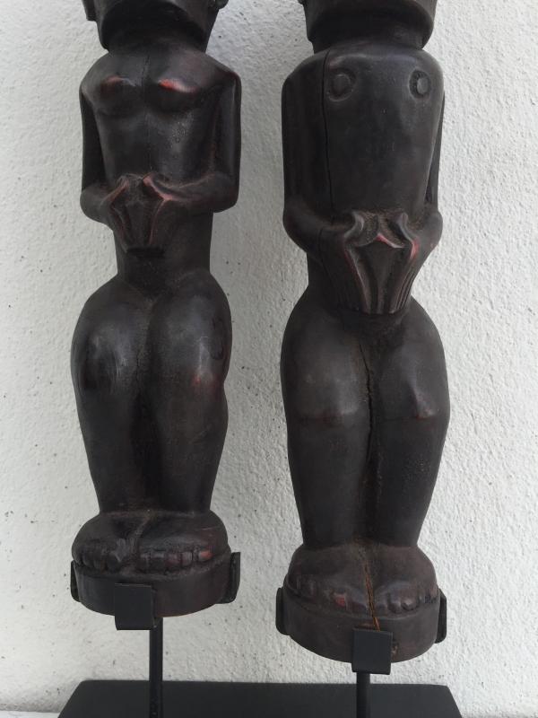 MALE & FEMALE 390mm BATAK WARRIOR STATUE Ancestral Facial Sculpture Indonesia