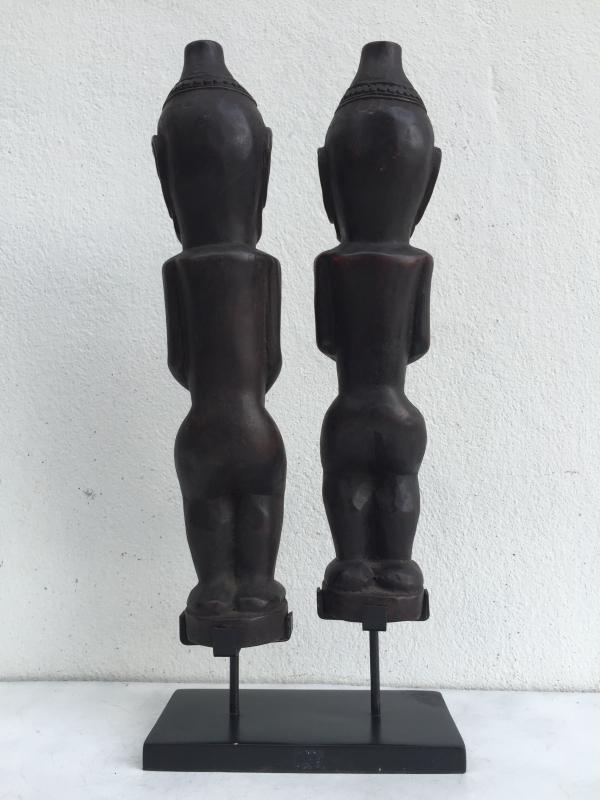 MALE & FEMALE 390mm BATAK WARRIOR STATUE Ancestral Facial Sculpture Indonesia
