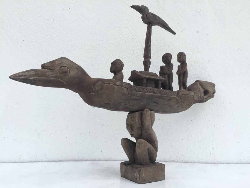 COFFIN BOAT ON STAND 400mm LOVELY VESSEL Native Sculpture Statue Figure Dayak