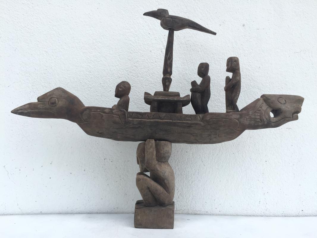 COFFIN BOAT ON STAND 400mm LOVELY VESSEL Native Sculpture Statue Figure Dayak