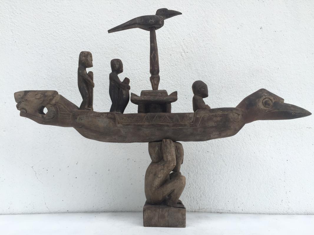 COFFIN BOAT ON STAND 400mm LOVELY VESSEL Native Sculpture Statue Figure Dayak