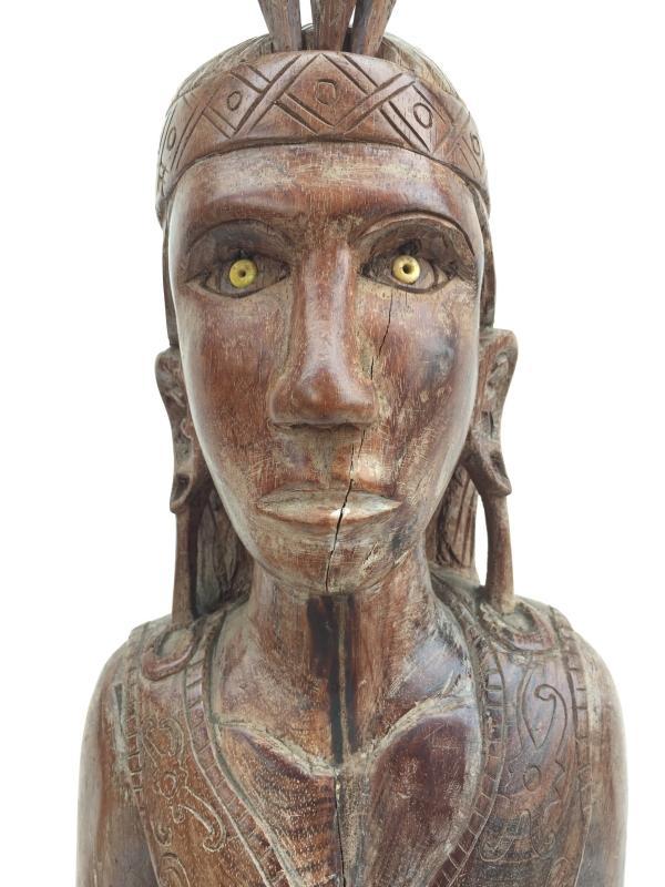 DAYAK FEMALE WARRIOR FIGURE Statue Sculpture Image Icon Borneo Headhunter Papua