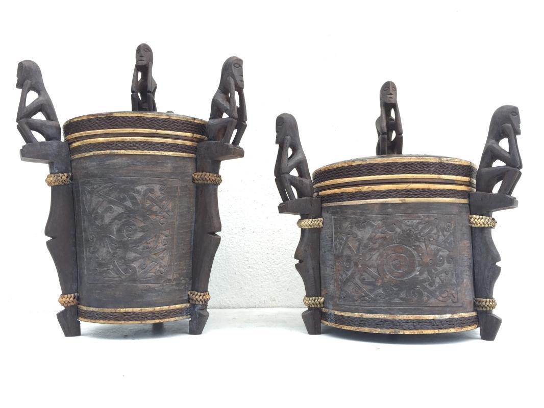 2.) TWO GORGEOUS CONTAINER LUPONG DAYAK Medicine Box Statue Borneo Artifact