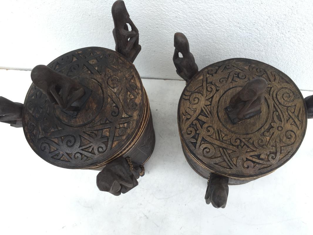 2.) TWO GORGEOUS CONTAINER LUPONG DAYAK Medicine Box Statue Borneo Artifact