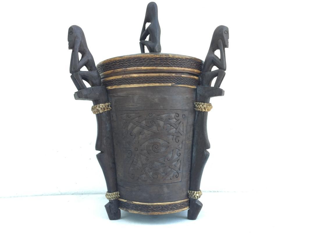 6.) TALL LUPONG CONTAINER 320mm DAYAK DYAK BOX Medicine Statue Artifact Borneo