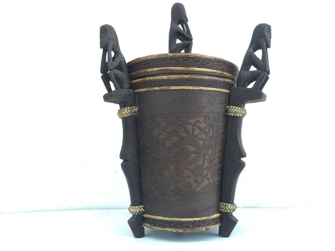 6.) TALL LUPONG CONTAINER 320mm DAYAK DYAK BOX Medicine Statue Artifact Borneo