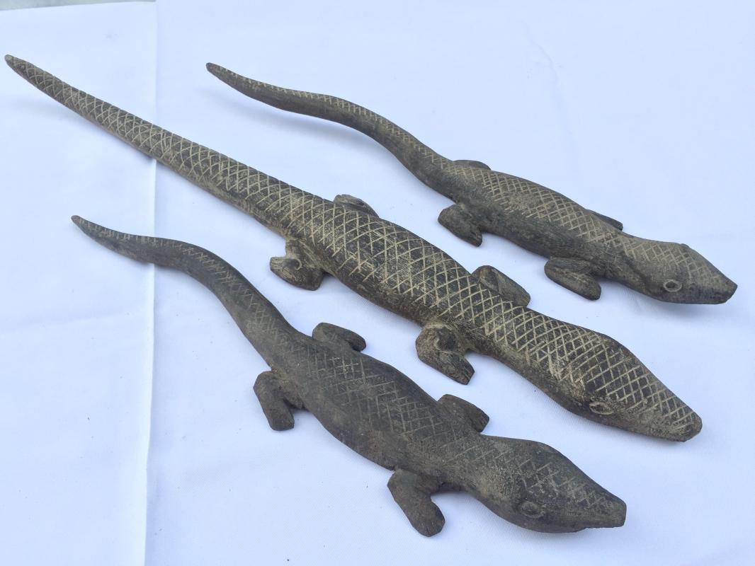 3 STATUE DAYAK PUTUSSIBAU Spiritual Guardian Plantation Reptile Animal Sculpture