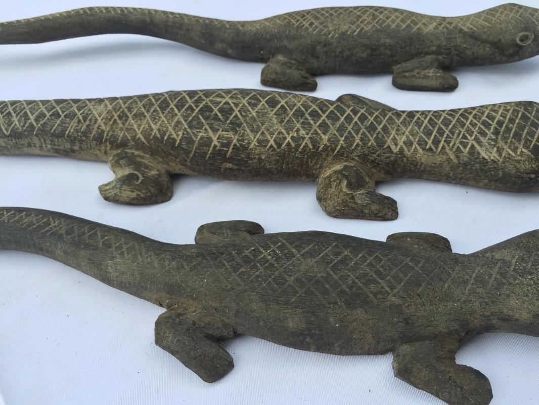 3 STATUE DAYAK PUTUSSIBAU Spiritual Guardian Plantation Reptile Animal Sculpture