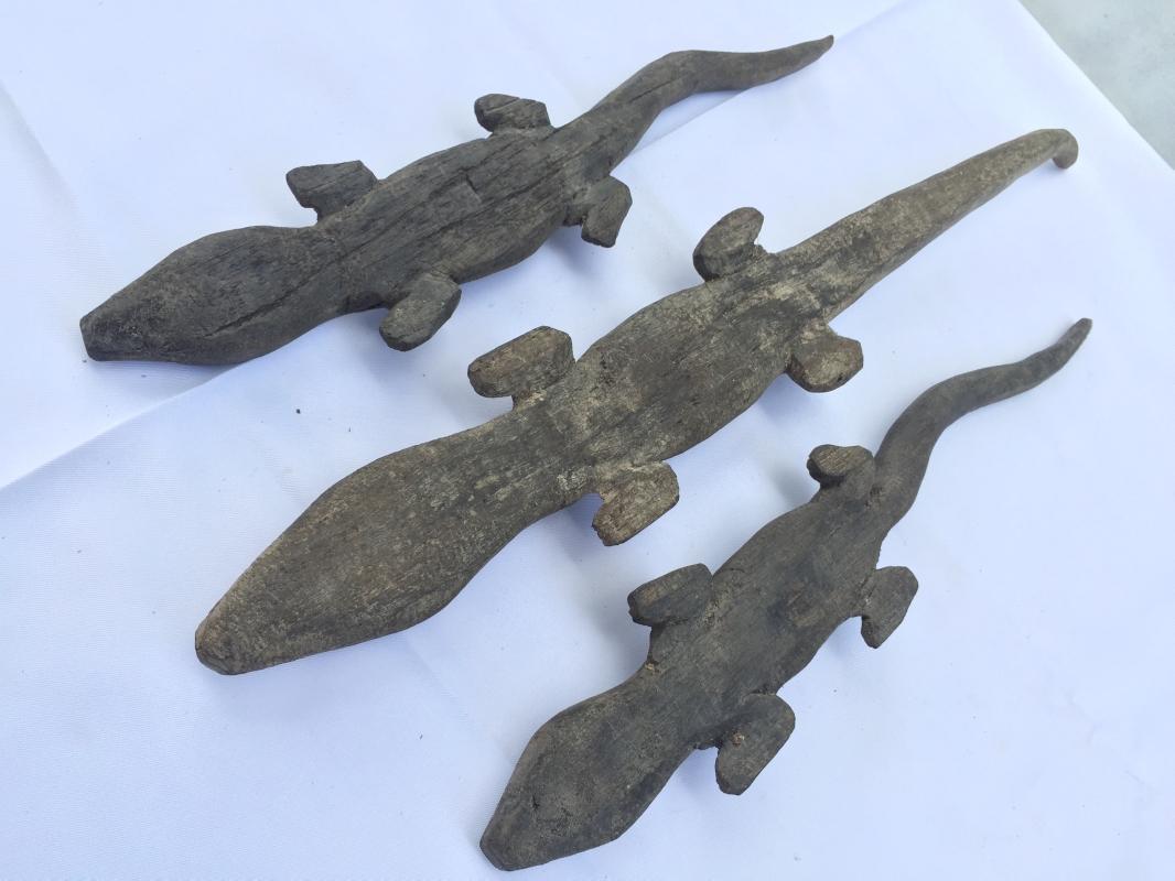 3 STATUE DAYAK PUTUSSIBAU Spiritual Guardian Plantation Reptile Animal Sculpture
