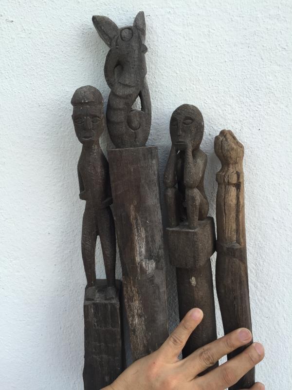 4 ANTIQUE AUTHENTIC 610-790mm GUARDIAN POLE Dayak Eroded Statue Primitive Figure