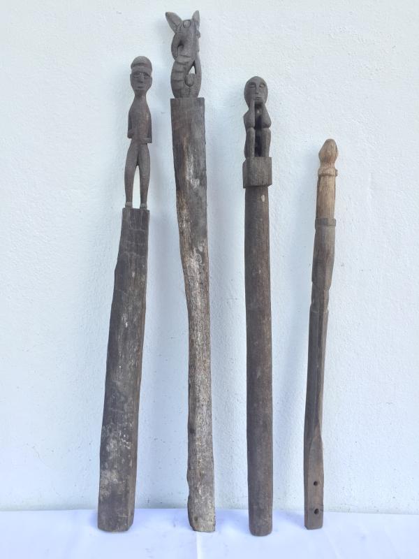 4 ANTIQUE AUTHENTIC 610-790mm GUARDIAN POLE Dayak Eroded Statue Primitive Figure