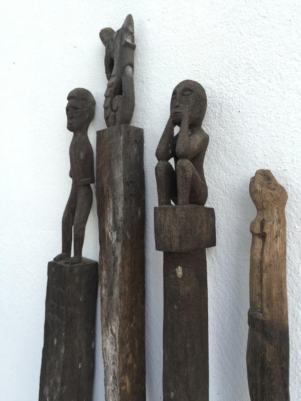 4 ANTIQUE AUTHENTIC 610-790mm GUARDIAN POLE Dayak Eroded Statue Primitive Figure