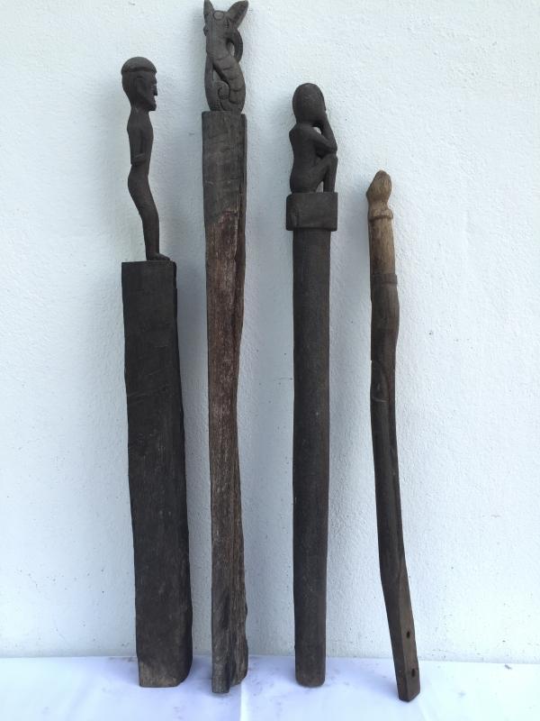4 ANTIQUE AUTHENTIC 610-790mm GUARDIAN POLE Dayak Eroded Statue Primitive Figure