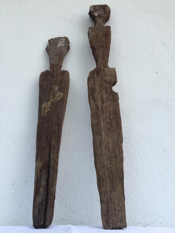 EXTREMELY AGED 540 & 700mm ANCESTRAL GUARDIAN ERODED STATUE Authentic Dayak