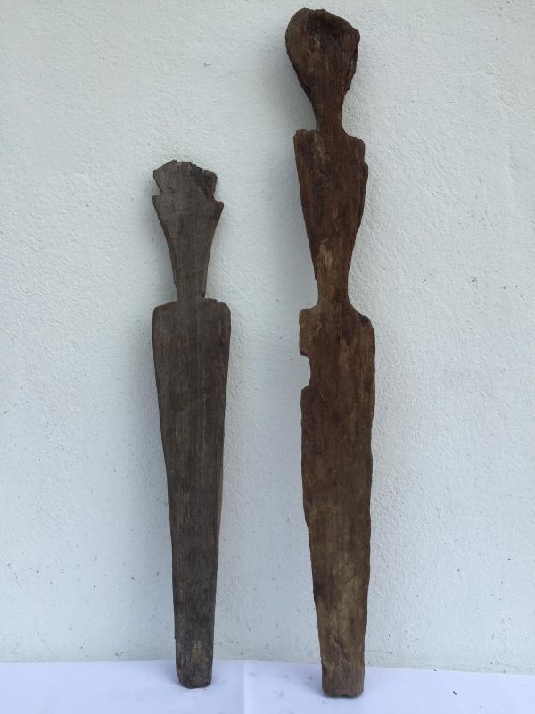 EXTREMELY AGED 540 & 700mm ANCESTRAL GUARDIAN ERODED STATUE Authentic Dayak