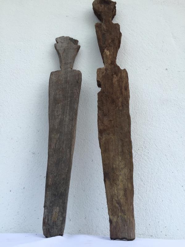 EXTREMELY AGED 540 & 700mm ANCESTRAL GUARDIAN ERODED STATUE Authentic Dayak