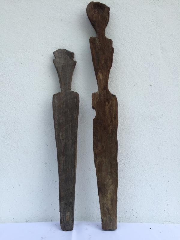 EXTREMELY AGED 540 & 700mm ANCESTRAL GUARDIAN ERODED STATUE Authentic Dayak
