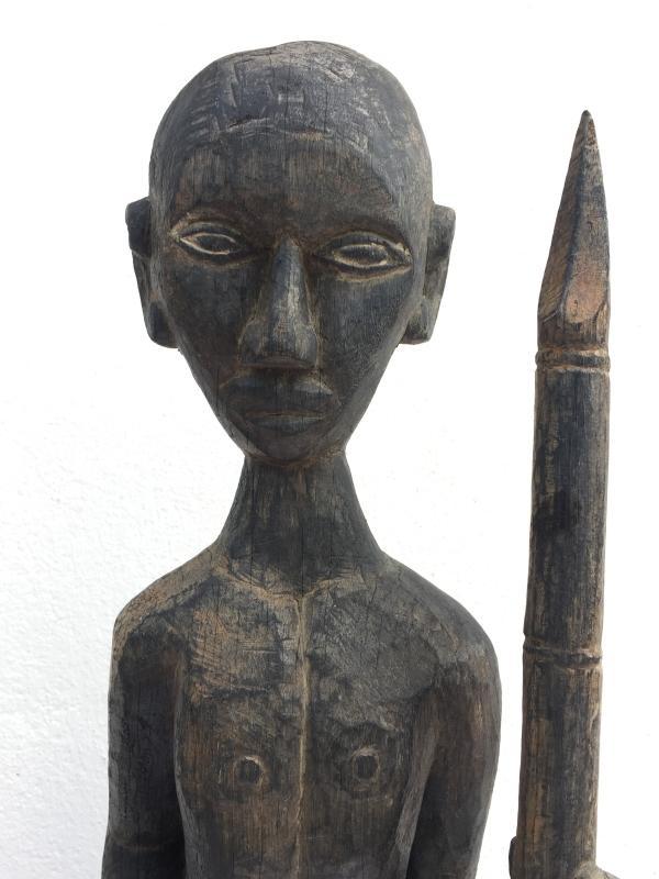 MASSIVE 840mm DAYAK WARRIOR & SPEAR Antique Sculpture Artifact Borneo Headhunter