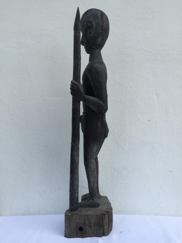 MASSIVE 840mm DAYAK WARRIOR & SPEAR Antique Sculpture Artifact Borneo Headhunter