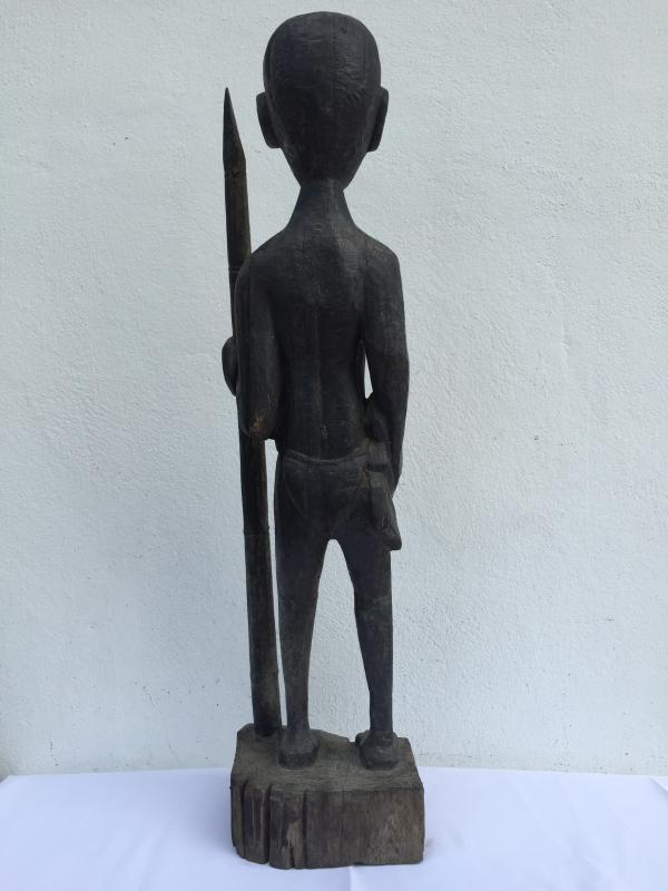 MASSIVE 840mm DAYAK WARRIOR & SPEAR Antique Sculpture Artifact Borneo Headhunter