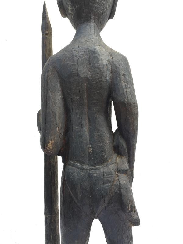 MASSIVE 840mm DAYAK WARRIOR & SPEAR Antique Sculpture Artifact Borneo Headhunter