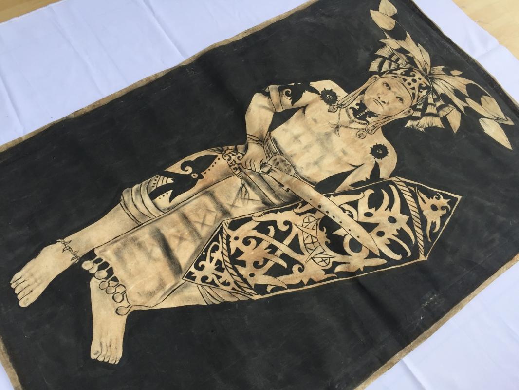 #1 OIL PAINTING: DAYAK HUNTER FIGURE Sculpture Drawing On Canvas Borneo Native