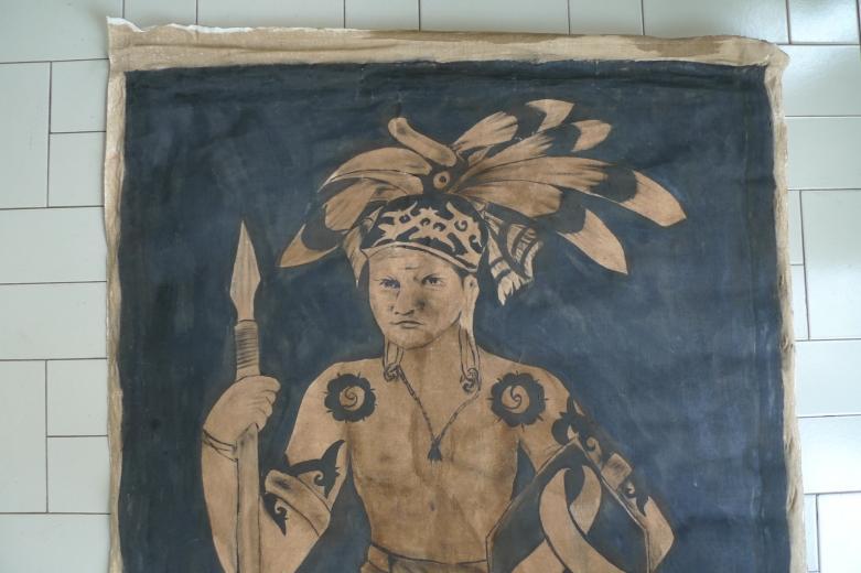 #2 OIL PAINTING: DAYAK HUNTER FIGURE Sculpture Drawing On Canvas Borneo Tribe