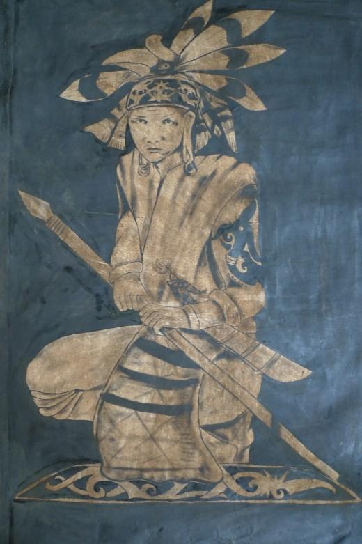 #4 OIL PAINTING: 1400 x 900mm DAYAK HUNTER FIGURE Sculpture Drawing Wall Sarawak