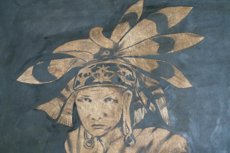 #4 OIL PAINTING: 1400 x 900mm DAYAK HUNTER FIGURE Sculpture Drawing Wall Sarawak