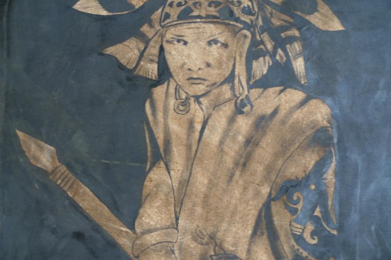 #4 OIL PAINTING: 1400 x 900mm DAYAK HUNTER FIGURE Sculpture Drawing Wall Sarawak