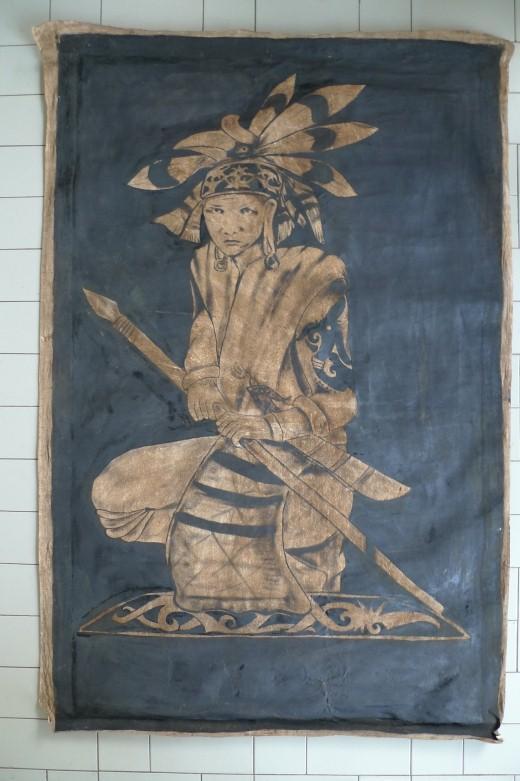 #4 OIL PAINTING: 1400 x 900mm DAYAK HUNTER FIGURE Sculpture Drawing Wall Sarawak