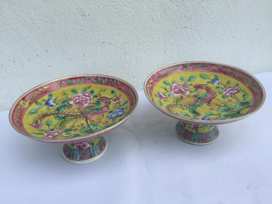 TALL TRAY (One Pair) Baba Nyonya Fruit/Food/Candy Tray Dining Deco Chinese Ceramic