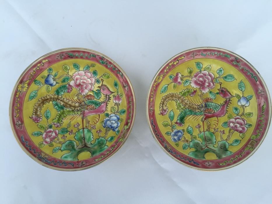 TALL TRAY (One Pair) Baba Nyonya Fruit/Food/Candy Tray Dining Deco Chinese Ceramic