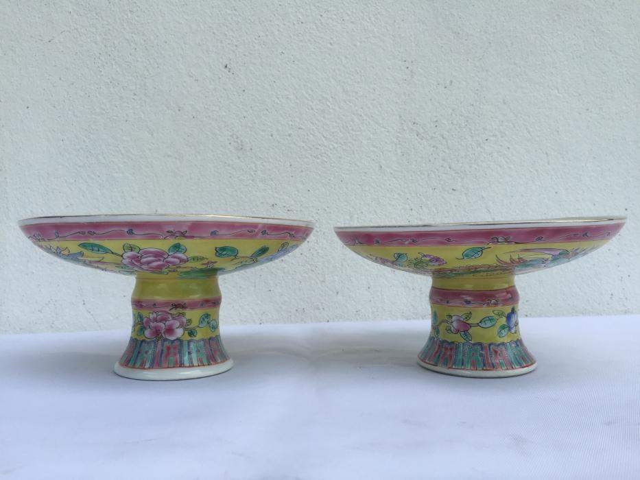 TALL TRAY (One Pair) Baba Nyonya Fruit/Food/Candy Tray Dining Deco Chinese Ceramic