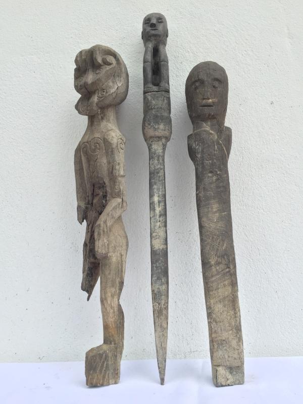 JUNGLE GUARDIAN POLE & ERODED STATUE Authentic Dayak Primitive Figure Borneo