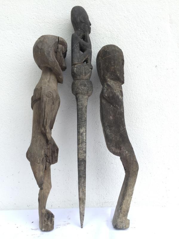 JUNGLE GUARDIAN POLE & ERODED STATUE Authentic Dayak Primitive Figure Borneo