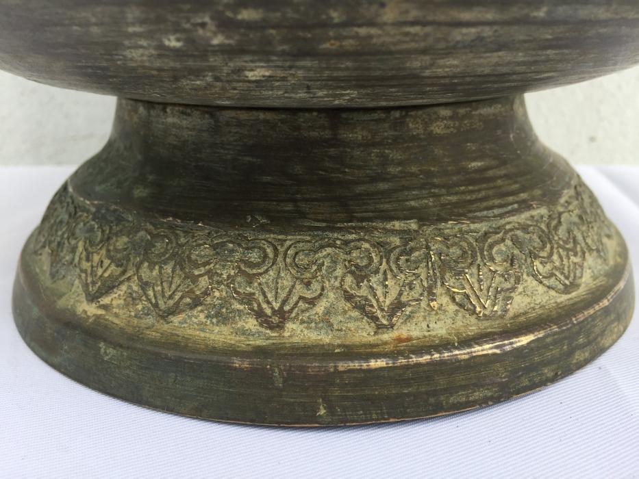 ANTIQUE BRASS BOWL 255mm Xxxl Cup Sulang Vintage Hand-forged Asian Pedestal