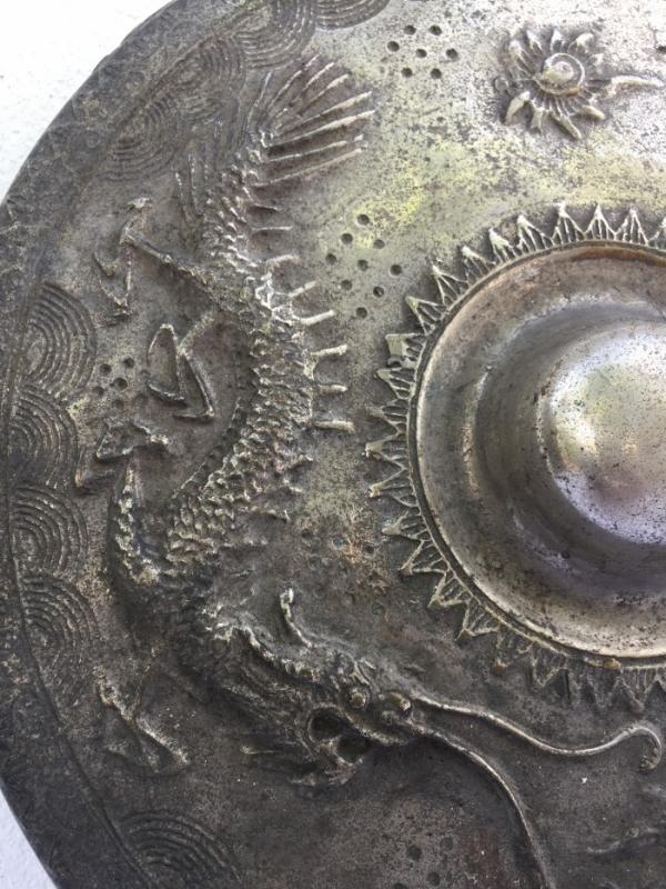 NAGA GONG 340mm WATERY Creatures Antique Brass Drum Wealth Heirloom Feng Shui