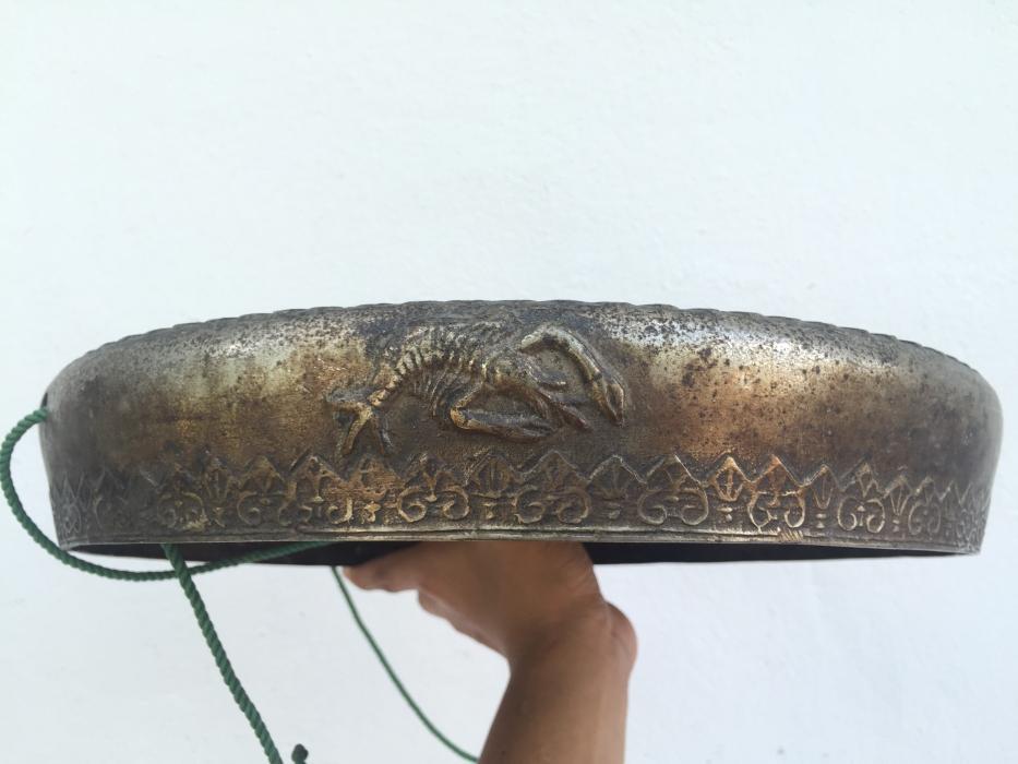 NAGA GONG 340mm WATERY Creatures Antique Brass Drum Wealth Heirloom Feng Shui