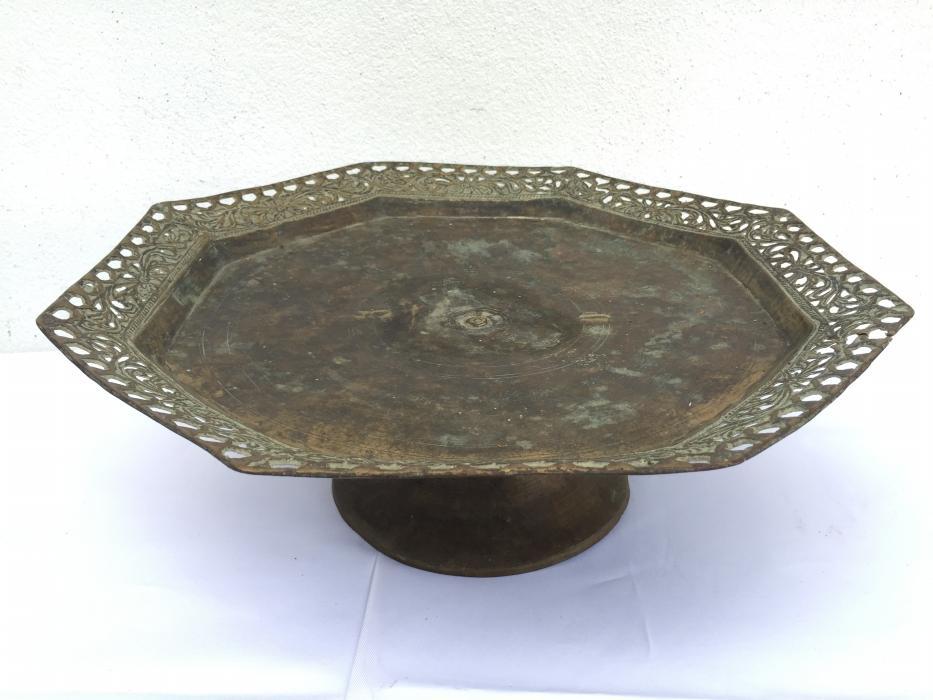 OCTAGONAL 430mm BRASS TRAY Antique Wedding Heirloom Food Dish Plate Exquisite Wealth Display