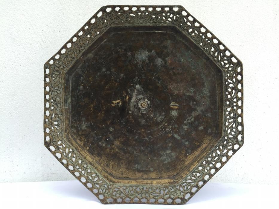 OCTAGONAL 430mm BRASS TRAY Antique Wedding Heirloom Food Dish Plate Exquisite Wealth Display