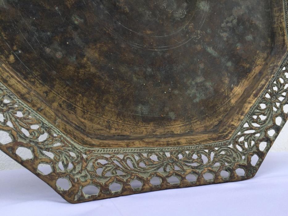 OCTAGONAL 430mm BRASS TRAY Antique Wedding Heirloom Food Dish Plate Exquisite Wealth Display