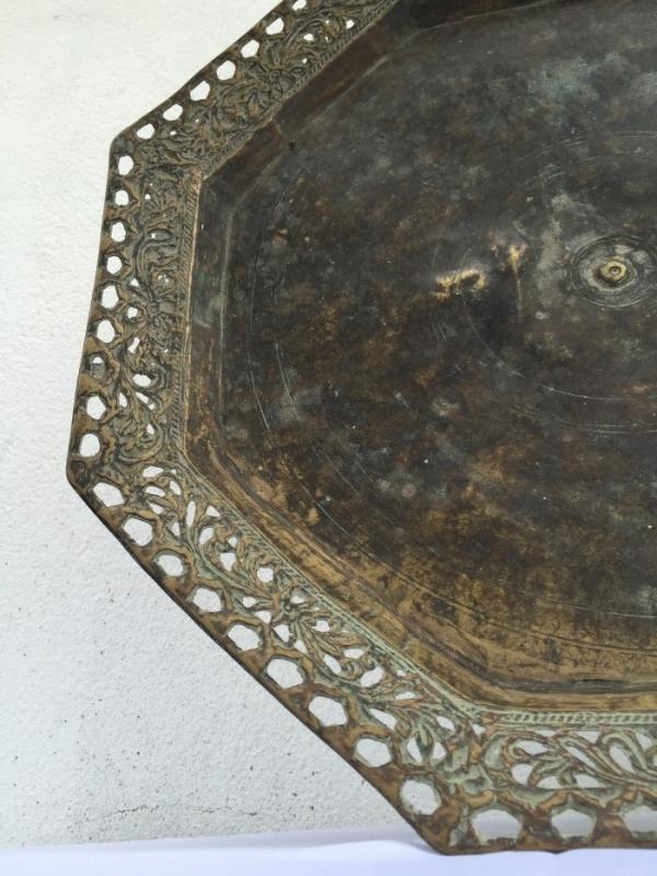 OCTAGONAL 430mm BRASS TRAY Antique Wedding Heirloom Food Dish Plate Exquisite Wealth Display