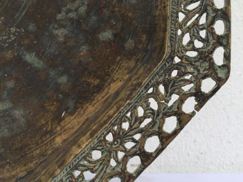 OCTAGONAL 430mm BRASS TRAY Antique Wedding Heirloom Food Dish Plate Exquisite Wealth Display