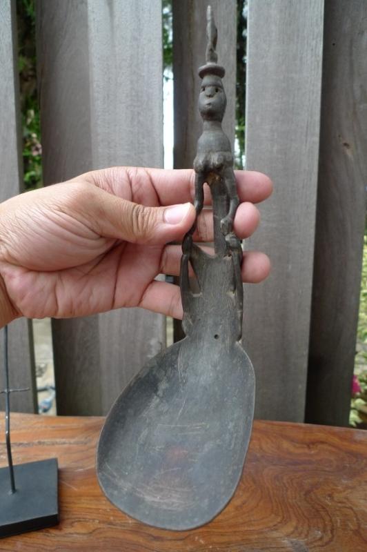 RARE XXL SPOON 240mm CATTLE HORN Native Scoop Expensive Kitchen Ware Artifact #3