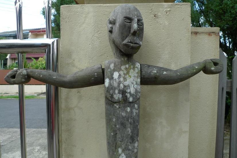 HUMAN SIZE 1660mm GUARDIAN STATUE Eroded Outdoor Dayak Figure Sculpture RARE