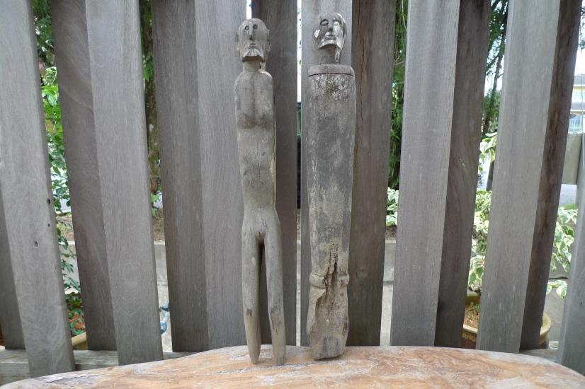 MALE & FEMALE GUARDIAN 610-620mm STATUE Dayak Sculpture Antique Figure IRONWOOD
